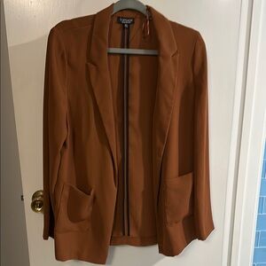 Topshop Tan Open Front Blazer with Shawl Collar and Full Sleeves